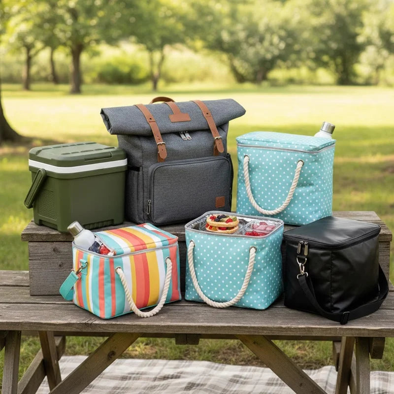 Sélection de sacs isothermes colorés et sobres pour repas nomades, idéals comme idée cadeau pour le travail, la famille ou les sorties en plein air.