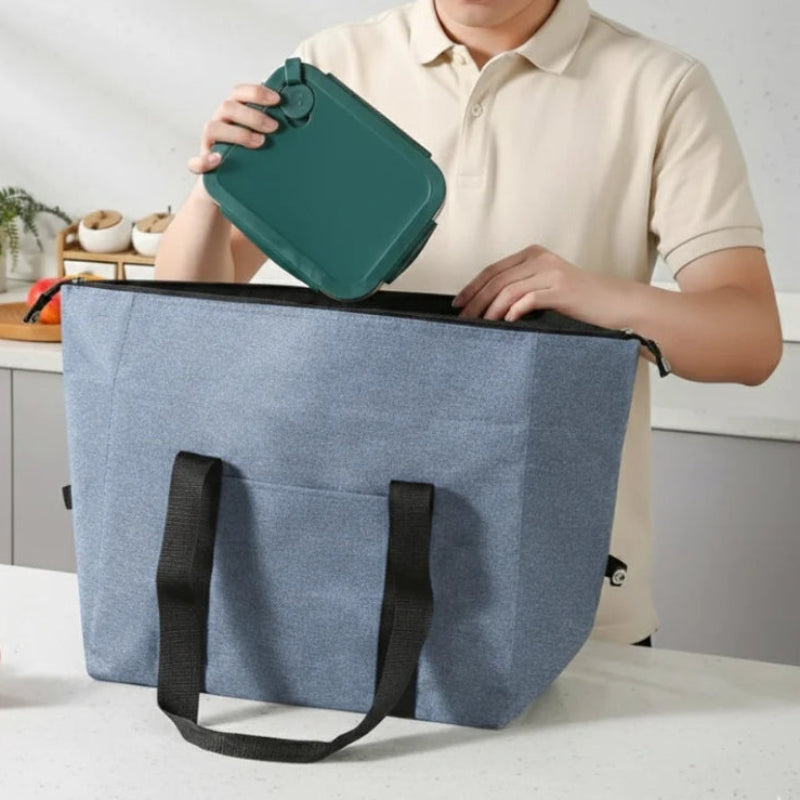 Grand sac isotherme bleu ouvert