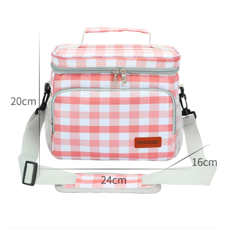 Cm du sac isotherme à carreaux blanc et rose pour pique-nique