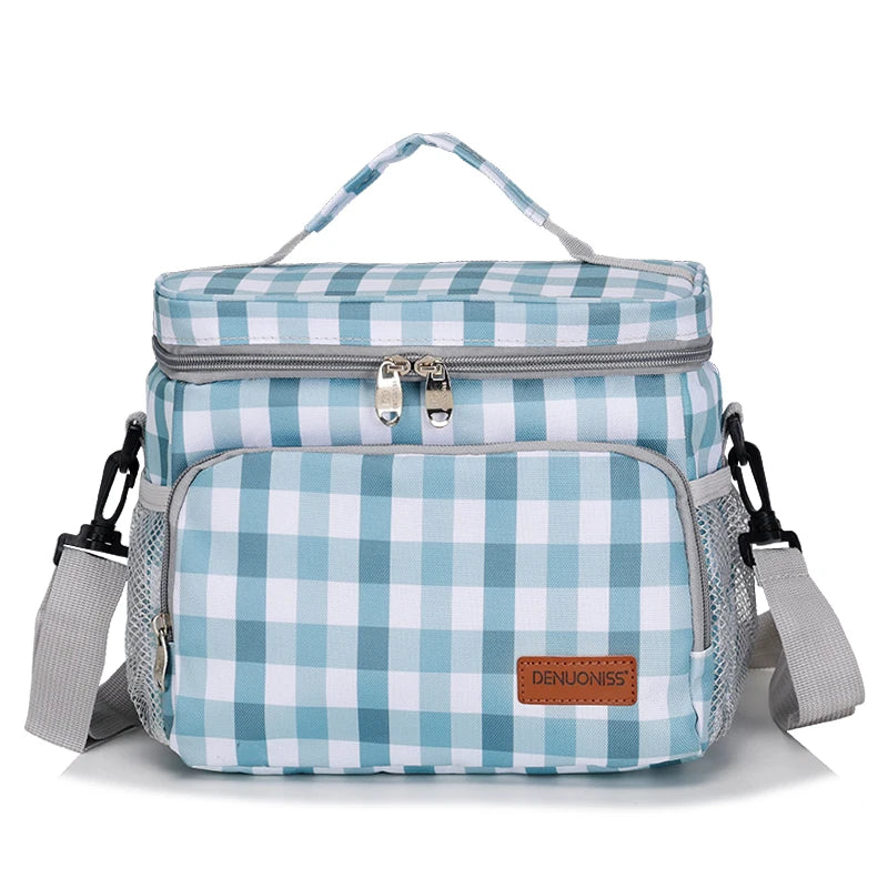 Sac isotherme à carreaux vert et blanc à pique nique de face