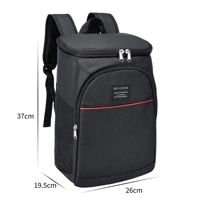 sac à dos isotherme noir avec dimensions 37 cm x 26 cm x 19,5 cm affichées sur l’image