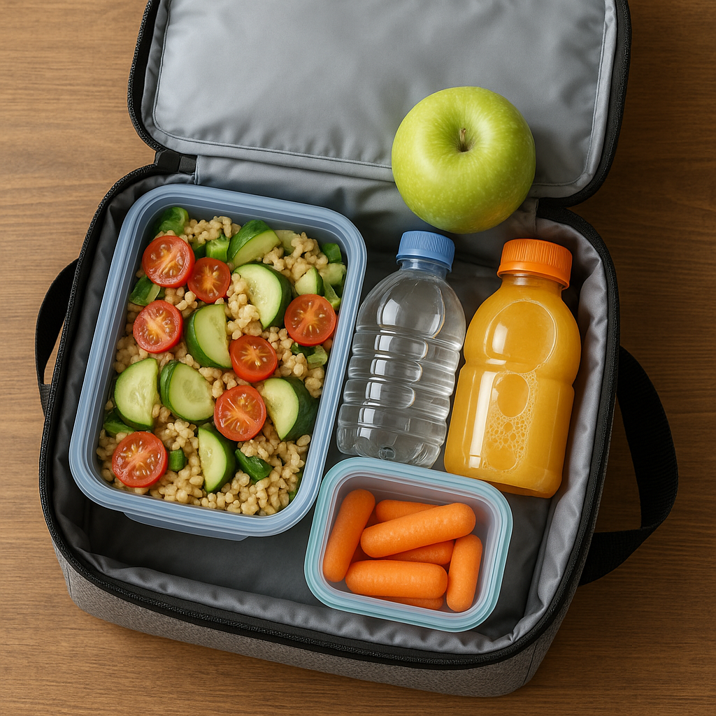 Sac isotherme ouvert poser sur un bureau