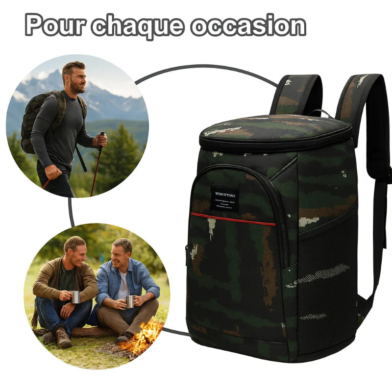 Avantage du sac à dos isotherme vert 20l de face