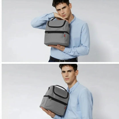 Sac isotherme repas gris porter par un modèle de face