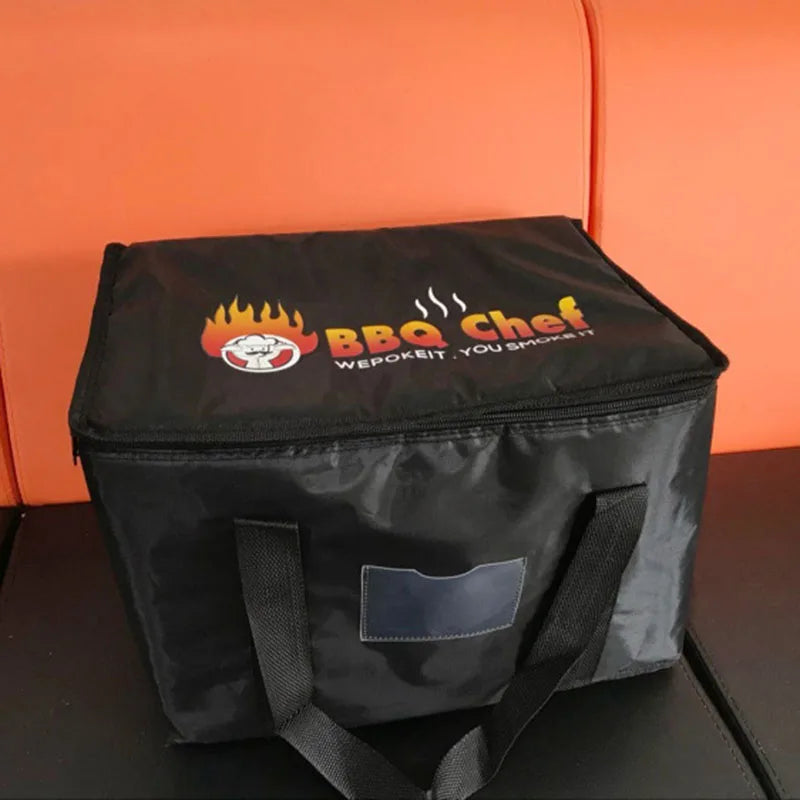 Sac isotherme de livraison noir avec logo jaune et rouge de face