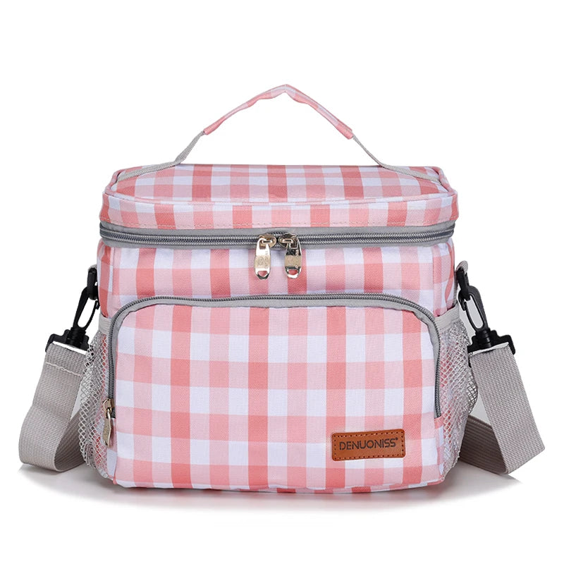 Sac isotherme à carreaux rose et blanc à pique-nique