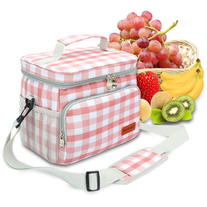 Extérieur du sac isotherme à carreaux rose et blanc pour pique-nique
