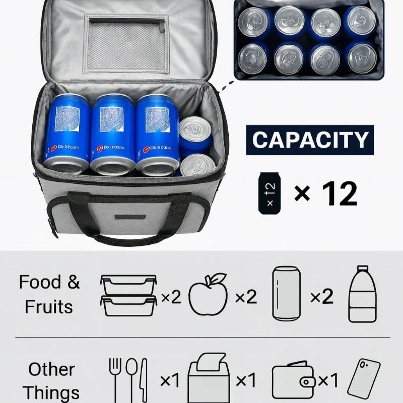  Intérieur du sac isotherme pour repas et pique-nique gris