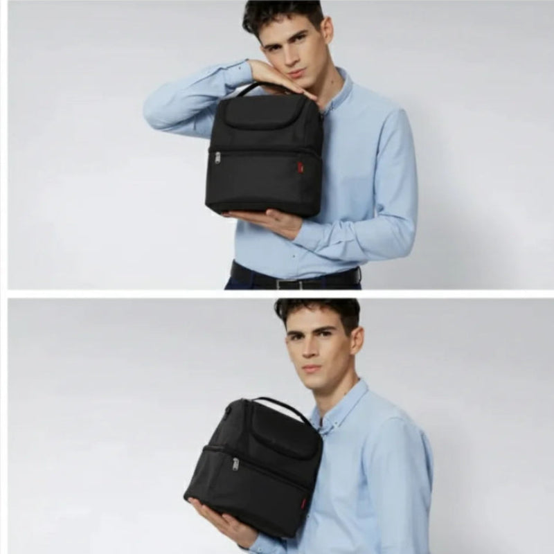 Sac isotherme repas noir porter par un modèle de face