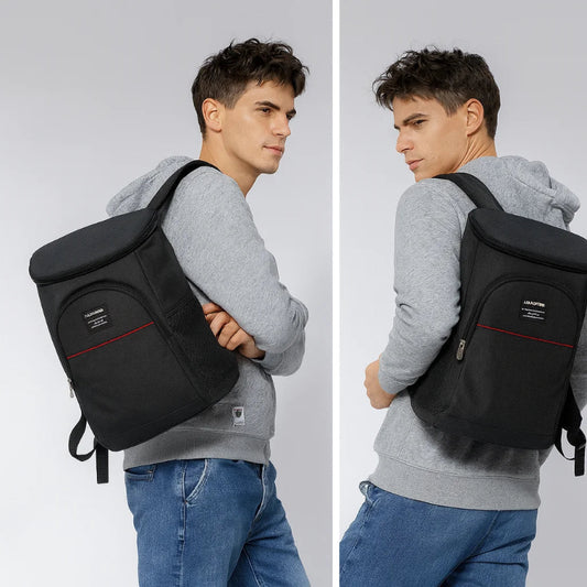 Sac à dos isotherme noir 20l de face porter par un homme