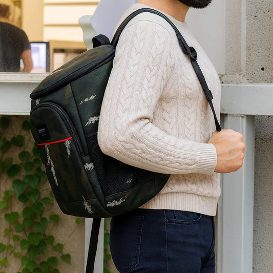 Sac à dos isotherme vert camouflage porter par un homme