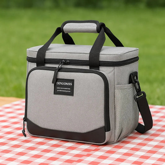 Sac isotherme 13l gris poser sur une nape