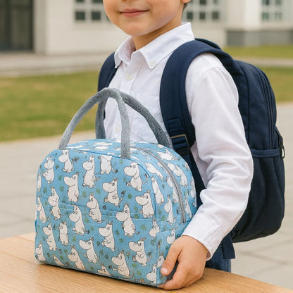Petit sac isotherme avec motif hippopotame bleu avec un enfant